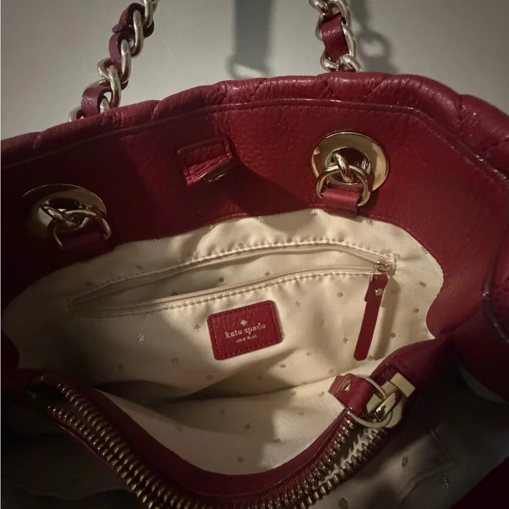 Kate spade New York Quilted Red Shoulder Tote Bag with Chain